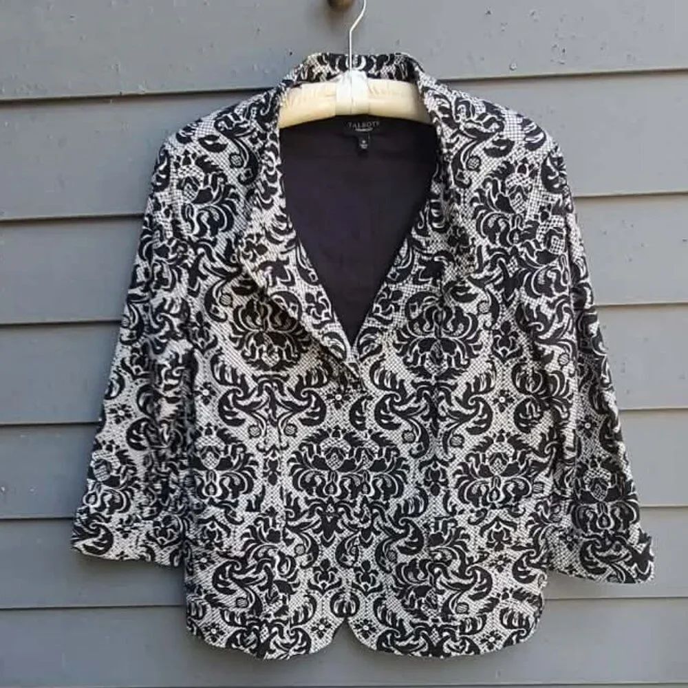 Talbots Black White Damask Jacket size 16